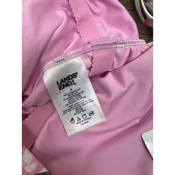 Lands' End Floral Skirted Front One Piece Swimsuit White Orange Sz 4 NWT - Picture 4 of 5